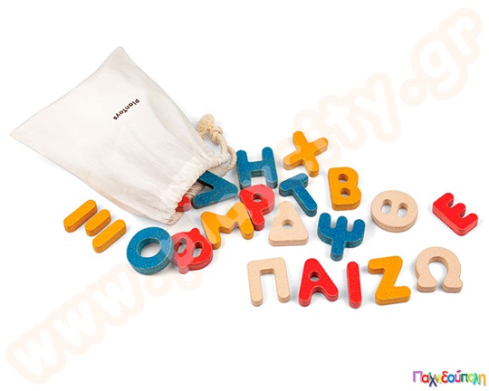 Ξύλινο εκπαιδευτικό παιχνίδι που αποτελείται από τα 24 Ελληνικά κεφαλαία γράμματα, με πάνινη τσάντα μεταφοράς.