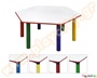 Εξάγωνο στιβαρό πλαστικό τραπέζι για νήπια χωρίς γωνίες, σε άσπρο χρώμα και πόδια σε 4 χρώματα.