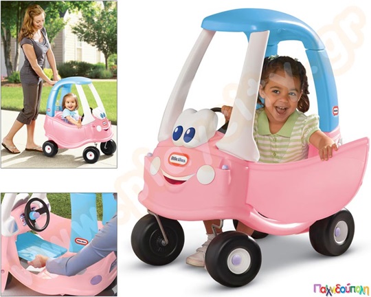 Πλαστικό αυτοκίνητο Princess Coupe ροζ  της Little Tikes, με αποσπώμενο πάτωμα, ψηλή πλάτη και χώρο αποθήκευσης.