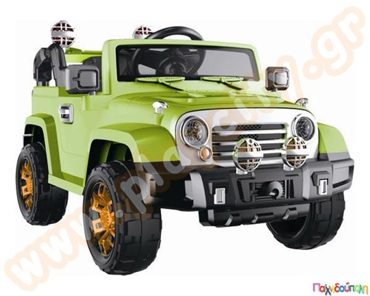 Παιδικό μηχανοκίνητο αυτοκίνητο Jeep , με μπαταρία 12V, σε πράσινο χρώμα, με αμορτισέρ, τηλεχειρισμό, ήχους, φώτα και mp3.