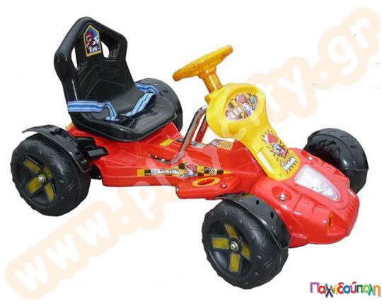 Παιδικό μηχανοκίνητο καρτ, Go Kart, με μπαταρία και χρώματα κόκκινο, κίτρινο και μαύρο.