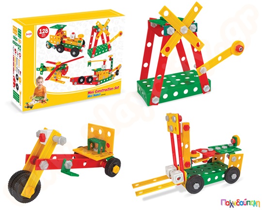 Εκπαιδευτικό παιδικό παιχνίδι, κατασκευαστικό σετ μηχανικού αυτοκινήτων, με 128 εξαρτήματα για μοναδικές κατασκευές.