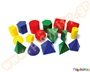 Σετ 17 χρωματιστά γεωμετρικά σχήματα, με ύψος περίπου 10 εκατοστά το καθένα, ιδανικά για παιδιά νηπιαγωγείου.