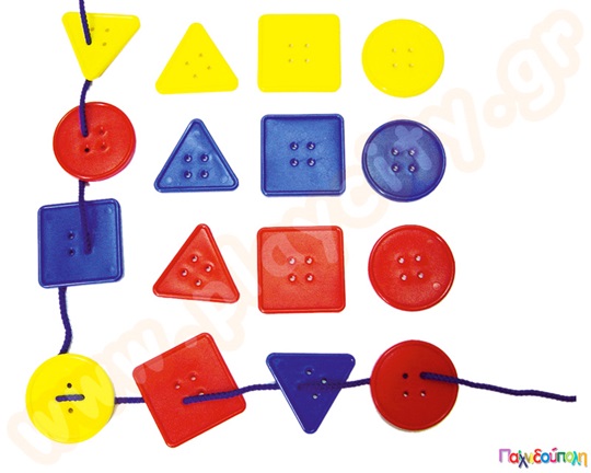 Παιχνίδι Κατασκευών 81 τεμαχίων, με χρωματιστά κουμπιά γεωμετρικών σχημάτων που έχουν τρύπες και κορδόνια!