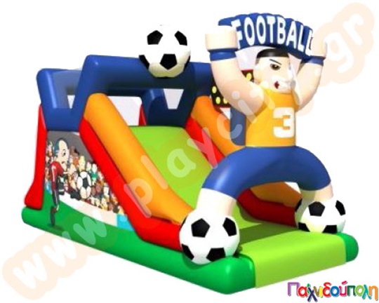 Φουσκωτό παιχνίδι, γήπεδο ποδοσφαίρου με Τσουλήθρα, κατάλληλο για ξενοδοχεία και παιδότοπους.