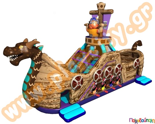 Φουσκωτό Παιχνίδι, Θαλάσσιος Δράκος σε σχήμα πλοίου, κατάλληλο για ξενοδοχεία και παιδότοπους.