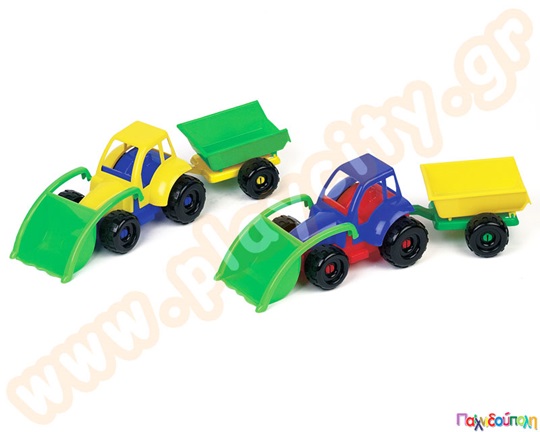 Παιδικό πλαστικό παιχνίδι, τρακτέρ με κουβά και καρότσα, ιδανικό για παιχνίδι με άμμο ή χώμα.