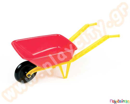 Παιδικό παιχνίδι καρότσι κηπουρού, φτιαγμένο από πλαστικό υλικό, ιδανικό για παιχνίδι σε εσωτερικό ή εξωτερικό χώρο.