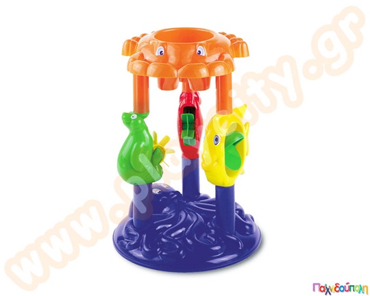 Παιδικό πλαστικό παιχνίδι με 3 ζωάκια που λειτουργούν σαν νερόμυλοι, ιδανικό για αυλή και παραλία.