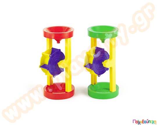 Παιδικό παιχνίδι, πλαστικός τροχός άμμου και νερού, σε πράσινο και κόκκινο χρώμα.