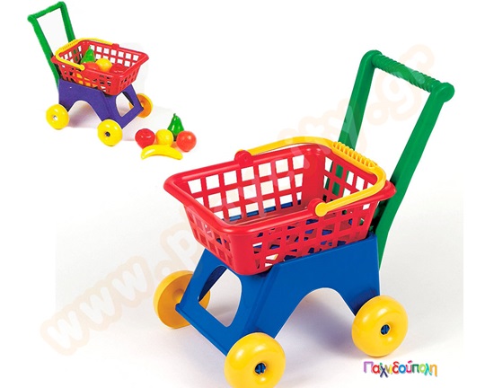 Παιδικό παιχνίδι καρότσι super market, σε έντονα χρώματα, περιέχει 10 λαχανικά και φρούτα.