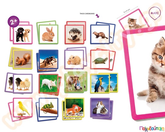 Εκπαιδευτικό παιχνίδι μνήμης για παιδιά με 34 καρτέλες που απεικονίζουν ζωάκια, από την akros.