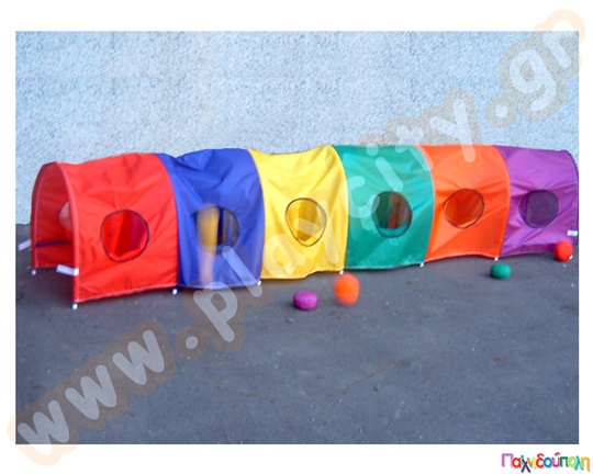 Πολύχρωμο Τούνελ Κάμπια από nylon υλικό. Ιδανικό για μπουσούλισμα στους παιδικούς σταθμούς.