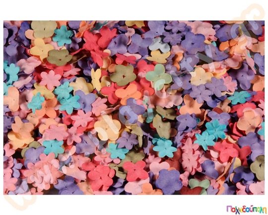 Πολύχρωμα λουλουδάκια χαρτονιού σε συσκευασία με 1500 τεμάχια, σε 10 διαφορετικά χρώματα και 3 μεγέθη!