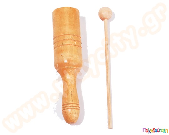 Μουσικό κρόταλο ενός τόνου με μπαγκέτα, σε φυσικό χρώμα ξύλου, ιδανικό για τη μουσική αγωγή σε νηπιαγωγεία.