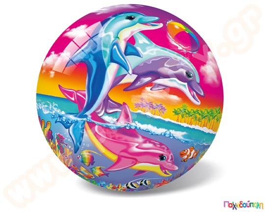Πλαστική Μπάλα με δελφινάκια, μεγάλη με 23 εκατοστά διάμετρο.