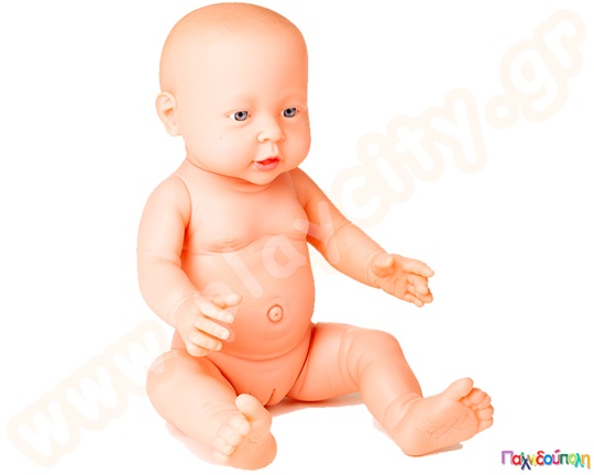 Παιδική πλαστική κούκλα μωρού, κοριτσάκι λευκό, χωρίς μαλλιά, 40 εκατοστών, από βινύλιο.