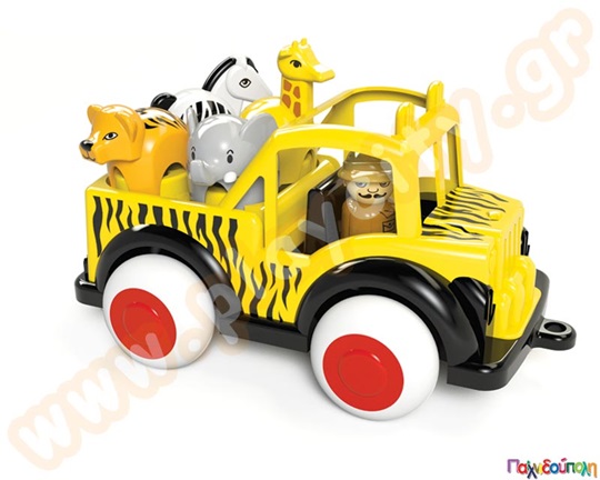 Παιδικό παιχνίδι, σετ παιδικό όχημα jumbo τζιπ σαφάρι, σε κίτρινο χρώμα μαζί με 5 φιγούρες άγριων ζώων.