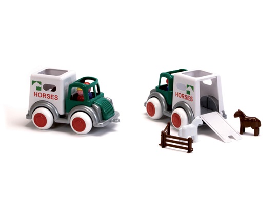 Παιδικό πλαστικό παιχνίδι, μεταφορέας αλόγων, 25 εκατοστών, με 1 φιγούρα και 2 άλογα, της Viking Toys.