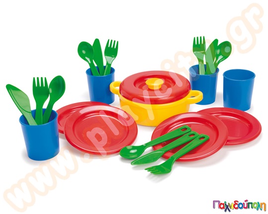 Παιδικό παιχνίδι κουζινικά, Σερβίτσιο δείπνου, σετ 21 τεμαχίων από την Dantoy, πολύχρωμα και ανθεκτικά.