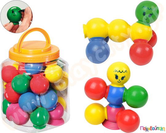 Κατασκευές με βεντούζες σε σχήμα μπάλας, σε σετ 28 τεμαχίων, σε 5 διαφορετικά χρώματα.