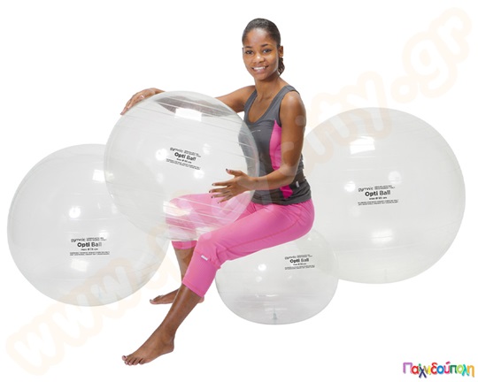 Μπάλα γυμναστικής διάφανη 65 εκατοστών, από ανθεκτικό ελαστικό πλαστικό.