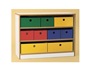 Ξύλινη συρταριέρα σε λευκό χρώμα με 9 πολύχρωμα συρτάρια, για νηπιαγωγεία και παιδικούς σταθμούς.