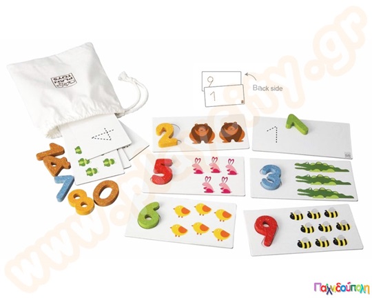Ξύλινο εκπαιδευτικό Παιχνίδι με 10 κάρτες ζώων και αριθμούς, ιδανικό για τα πρώτα μαθήματα αριθμητικής στο νηπιαγωγείο.