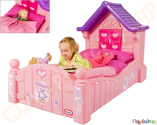 Παιδικό κρεβατάκι με στρώμα, από τη Little Tikes, σε ροζ χρώμα, ιδανικό για κορίτσια.