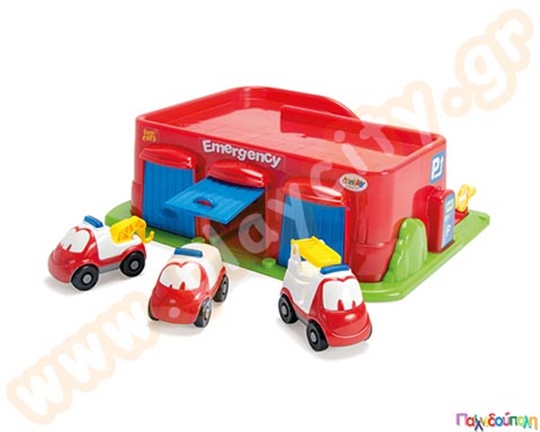 Παιδικό παιχνίδι, Σταθμός Άμεσης Βοήθειας, με ασθενοφόρο, πυροσβεστικό και αστυνομικό όχημα.