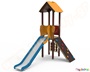 Κέντρο Παιδικής Χαράς με πάνελ παιχνιδιού τρίλιζας, τοίχο αναρρίχησης, σκάλα και πύργο με οροφή.