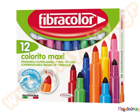 Μαρκαδόροι παιδικοί χοντροί super washable σε 12 χρώματα από τη FIBRACOLOR.