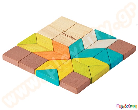 Παιδικό παιχνίδι ξύλινο Μωσαϊκό που αποτελείτε από 26 τουβλάκια σε διαφορετικά χρώματα και γεωμετρικά σχήματα.