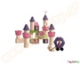 Κάστρο Πριγκίπισσας με Ξύλινα Τουβλάκια από την Plan Toys, με τουβλάκια σε αποχρώσεις του μωβ.