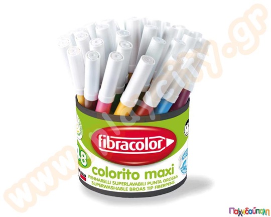 Μαρκαδόροι Fibracolor Colorito Maxi, παιδικοί χοντροί super washable 48 τεμαχίων σε ποτήρι.