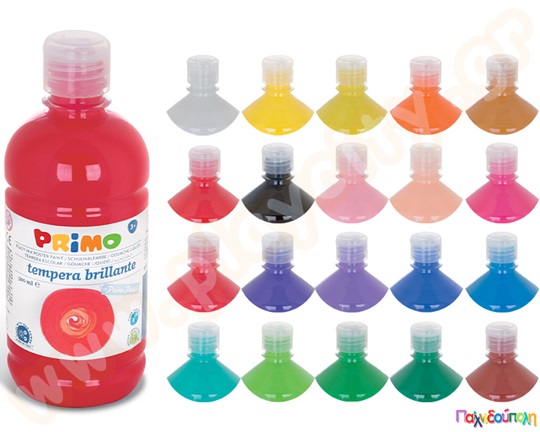 Τέμπερα PRIMO  σε 20 διαφορετικά χρώματα, σε πλαστικό μπουκάλι PET των 500 ml.