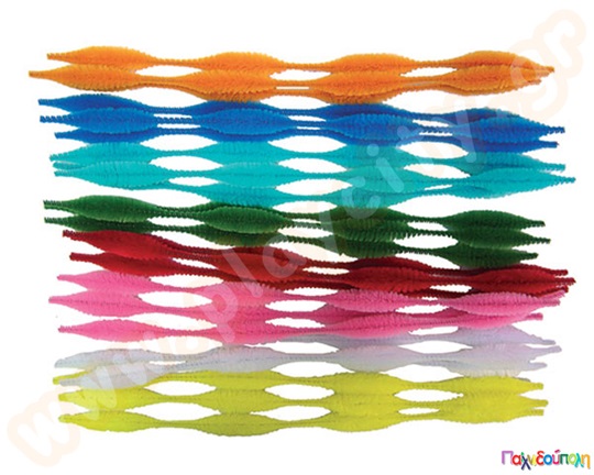Σύρμα πίπας χρωματιστό  με φούντες σε 8 διάφορα χρώματα σε σετ 24 τεμαχίων, με μήκος 30 εκατοστά και διάμετρο 15 χιλιοστά.