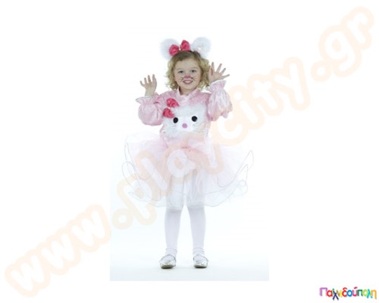 Αποκριάτικη παιδική στολή για κορίτσια, η Ροζ γατούλα, διαθέσιμη σε διάφορα μεγέθη.