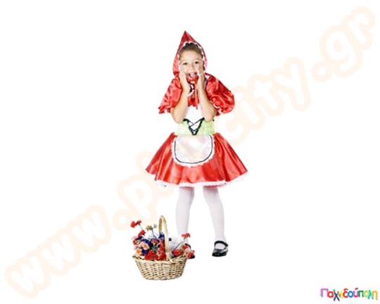Αποκριάτικη παιδική στολή για κορίτσια, η Κοκκινοσκουφίτσα, διαθέσιμη σε διάφορα μεγέθη.