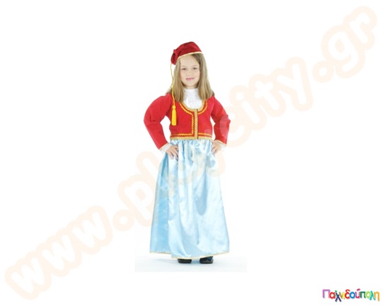 Παραδοσιακή - αποκριάτικη παιδική στολή για κορίτσια, η Αμαλία, διαθέσιμη σε διάφορα μεγέθη.