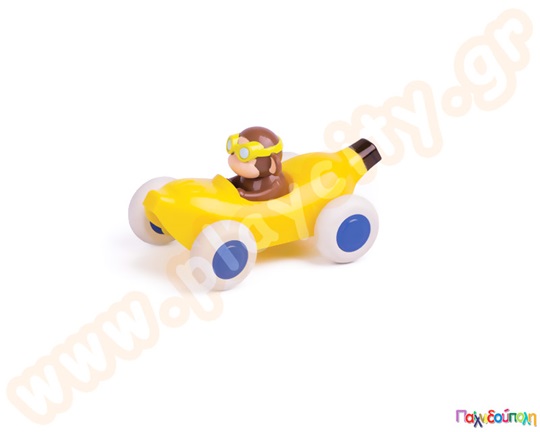 Παιδικό παιχνίδι, χαριτωμένο αγωνιστικό όχημα μπανάνα, με ένα μαιμουδάκι οδηγό από την Viking.