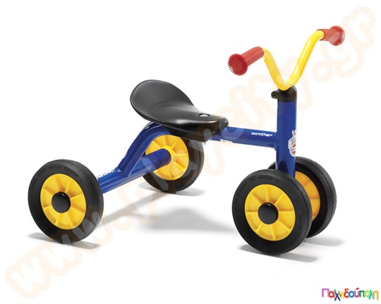 Παιδικό ποδήλατο Pushbike μπλε, με διπλή ρόδα στο μπροστά μέρος για μεγαλύτερη σταθερότητα και ασφάλεια.