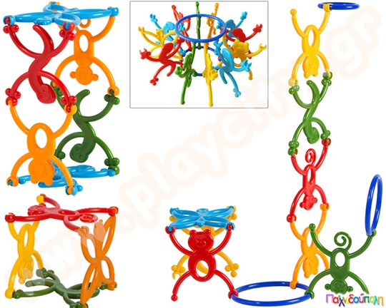 Παιχνίδι Κατασκευών Acro Zoo,  μαϊμουδάκια σε σετ 40 τεμαχίων σε διαφορετικά χρώματα και σάκο αποθήκευσης.