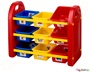 Πρακτικό σύστημα αποθήκευσης που αποτελείται από 9  μπλε, κίτρινα και κόκκινα, πλαστικά συρτάρια.