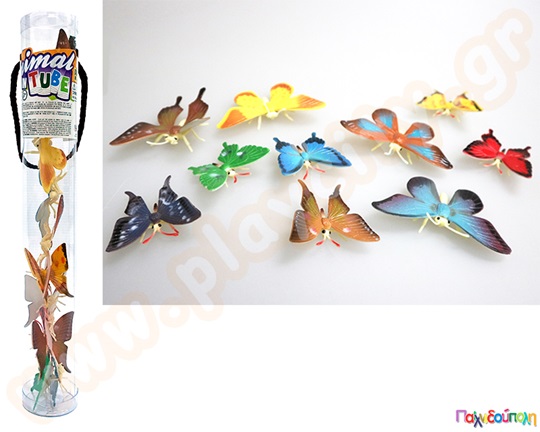 Παιδικό παιχνίδι, 10 πλαστικές πεταλούδες με ρεαλιστικές λεπτομέρειες, σε συσκευασία σωλήνα.