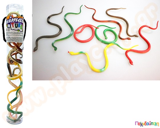 Παιδικό παιχνίδι, 8 πλαστικά ερπετά - φίδια με ρεαλιστικές λεπτομέρειες, σε συσκευασία σωλήνα.