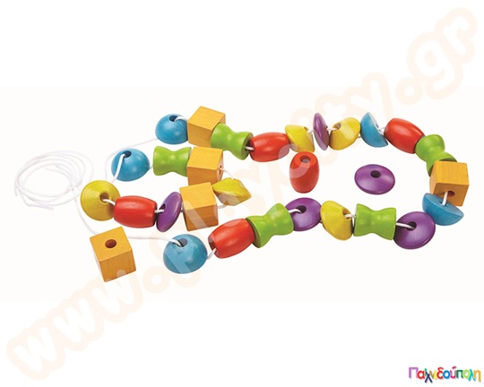Ξύλινο εκπαιδευτικό-παιδαγωγικό παιχνίδι, που αποτελείται από δύο κορδόνια και 30 πολύχρωμες ξύλινες χάντρες σε διαφορετικό σχήμα και χρώμα