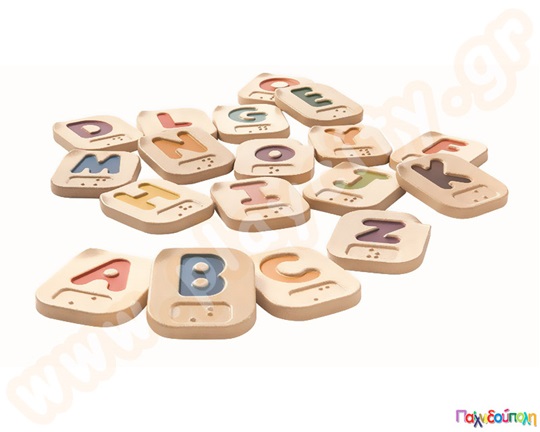 Ξύλινο εκπαιδευτικό παιχνίδι, το αγγλικό αλφάβητο σε κάρτες με την τυφλή μέθοδο γραφής μπράιγ.