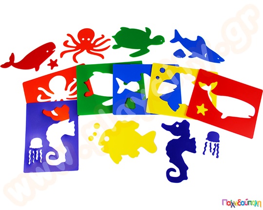 Στένσιλ 6 τεμαχίων με μοτίβα, με διάφορα ζώα θάλασσας, ιδανικά για παιδικές χειροτεχνίες.