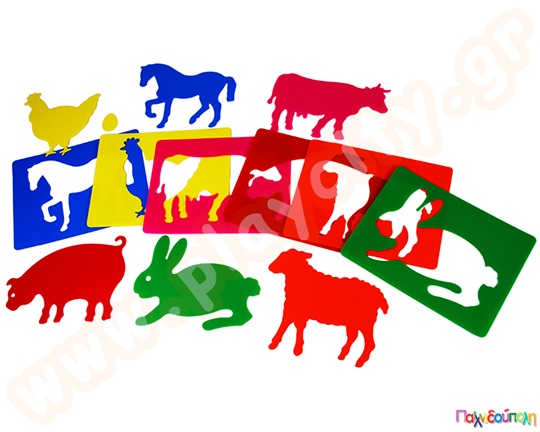Στένσιλ 7 τεμαχίων με μοτίβα, με διάφορα ζώα αγροκτήματος, ιδανικά για παιδικές χειροτεχνίες.